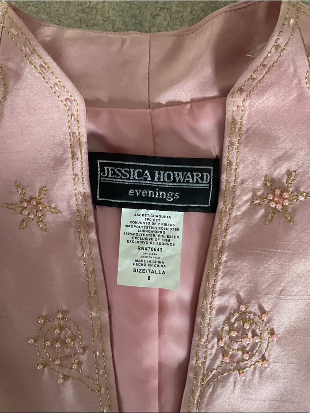 Jessica Howard Light Pink Embroidered Satin Stand-Collar Jacket - Picture 2 of 4